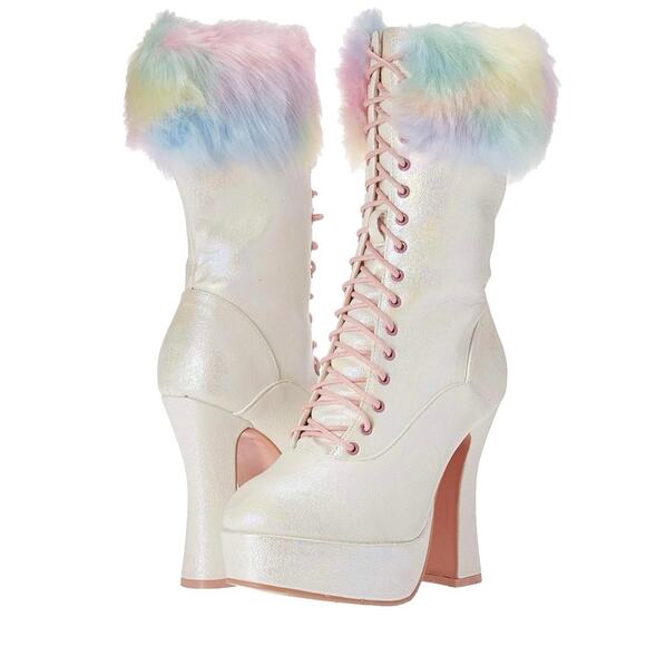 NWT Ellie Shoes Women's White Iridescent NORA Fashion Platform Heel Boot Size 7M - Picture 1 of 10